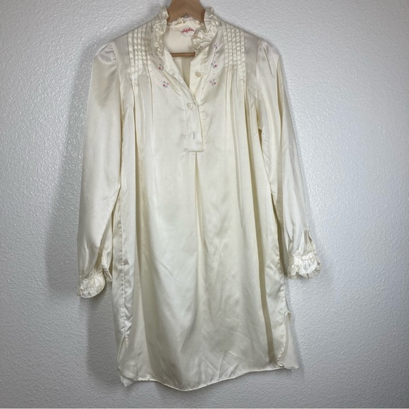 Jodie Arden Vintage Sleep Wear Robe Cream Embroidered Floral Small Pijama - Picture 5 of 16